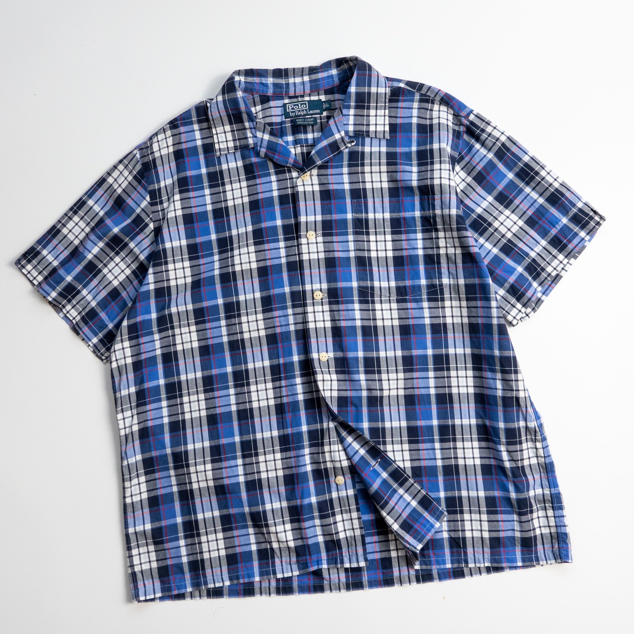 1990’s~Polo by Ralph Lauren check open collar shirt ANDYCAMP