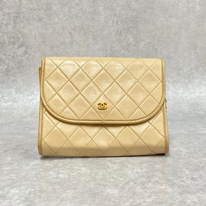 CHANEL シャネル ミニプッシュロック チェーンショルダーバッグ ラムスキン ベージュ 7092-202205