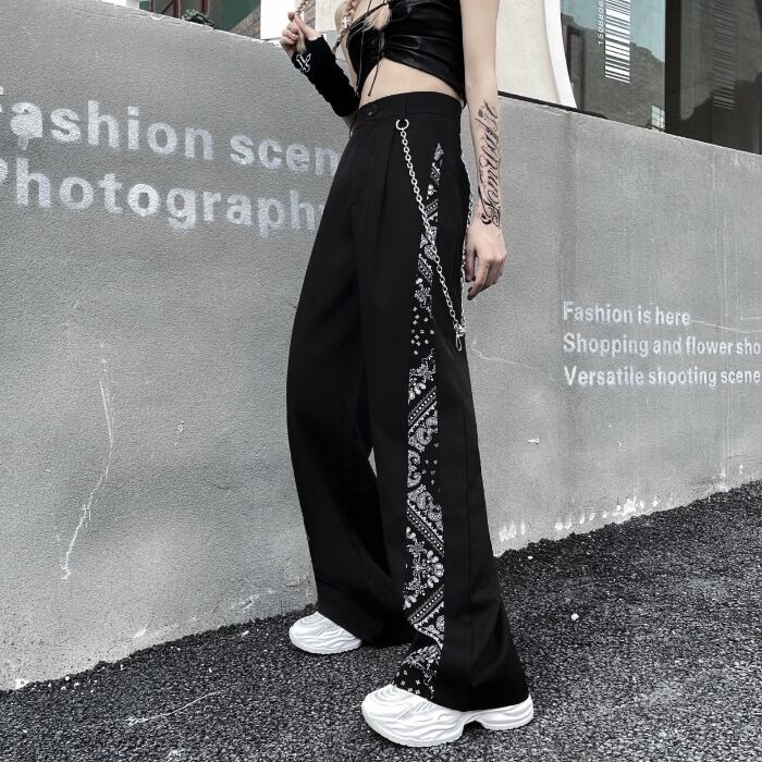 ダークサマーカジュアルパンツ カラーFlowerデザイン ハイウェスト かわいい 夏物 フラワーデザイン ステッチ ケッペル24834592633