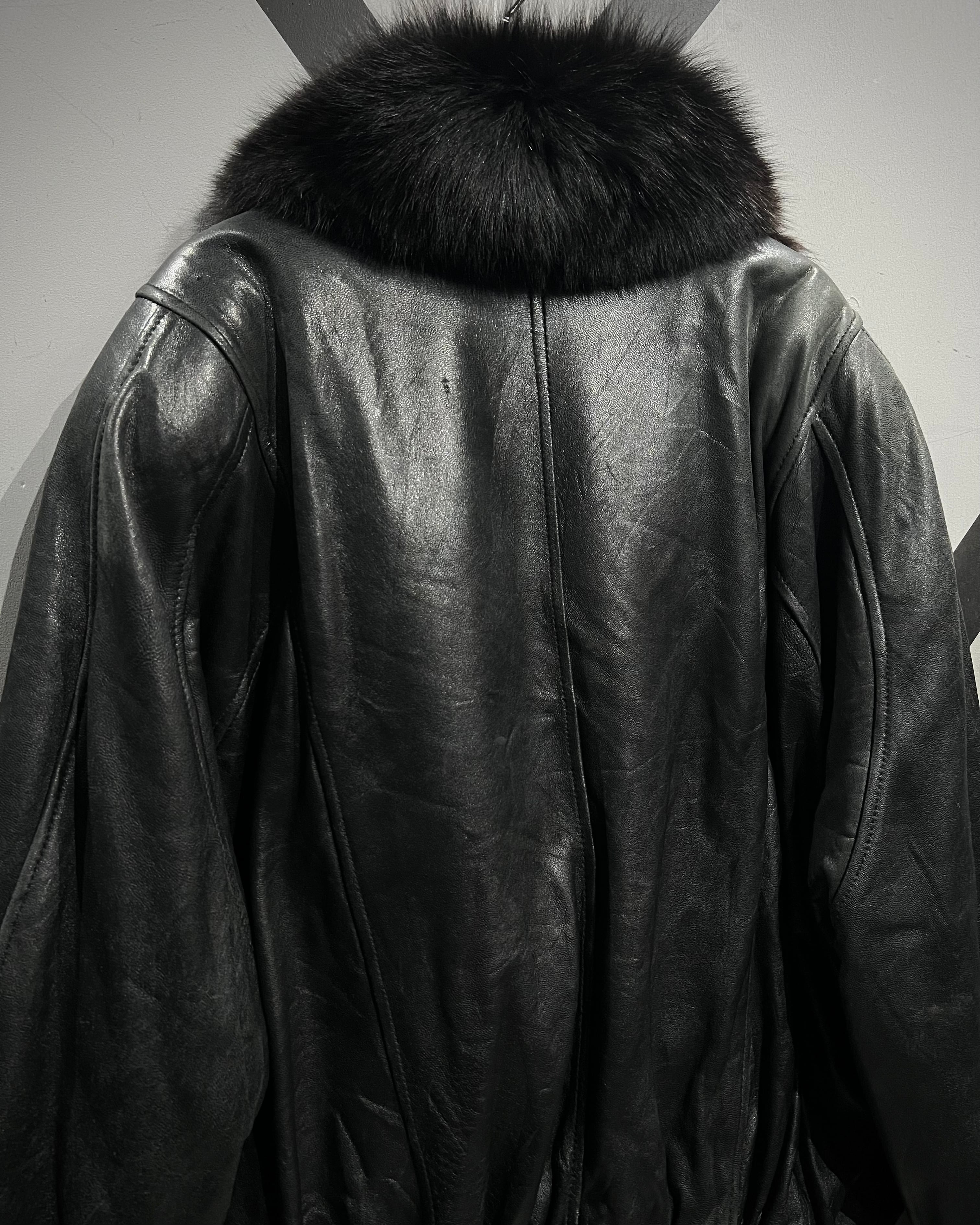 X VINTAGE】Fox Fur Collar Vintage Shawl Collar Leather Jacket