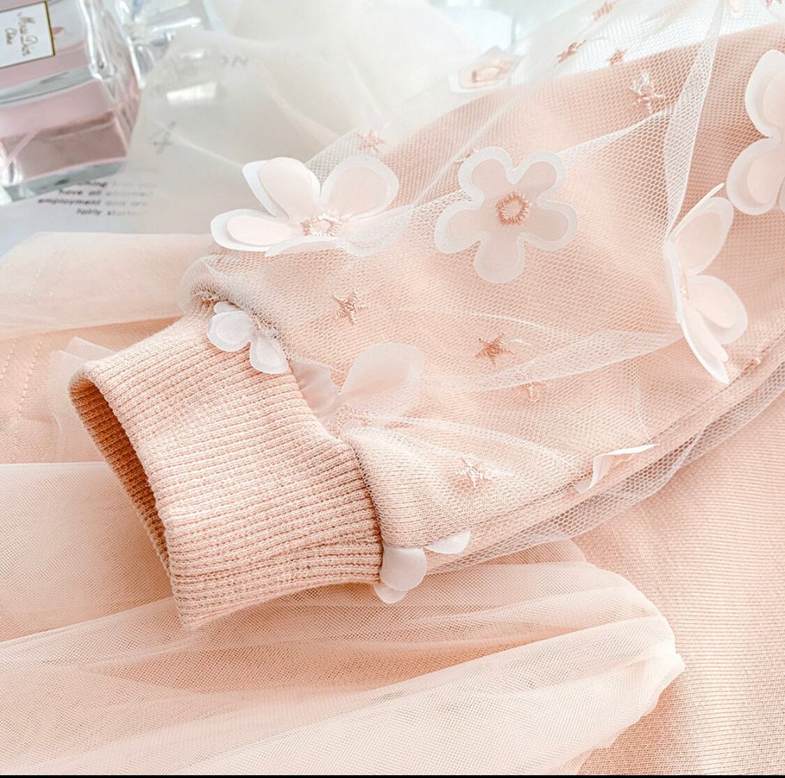 フラワーチュール袖ワンピース》》》》》海外子供服 プチプラ スウェット キッズ ガール ピンク