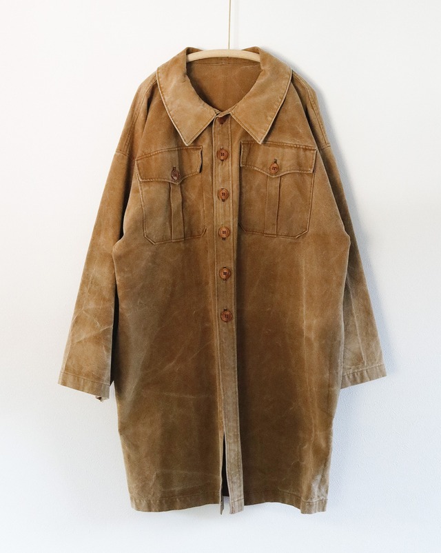 1940'S FRENCH FADED COLOR BROWN DUCK MINNER'S WORK COAT