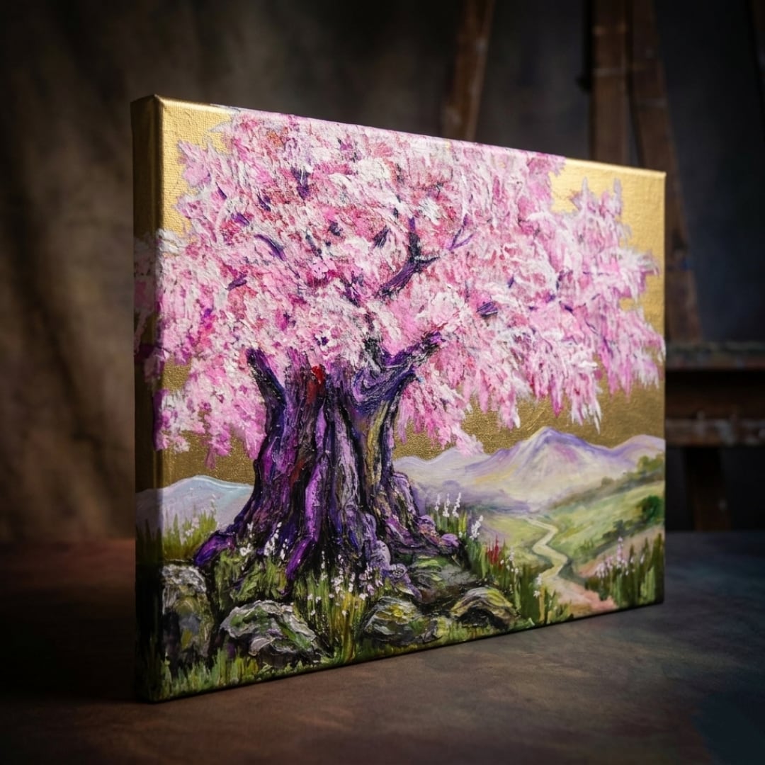 油絵　満月　桜 油絵 絵画 【満月の桜】 , 【公式通販】