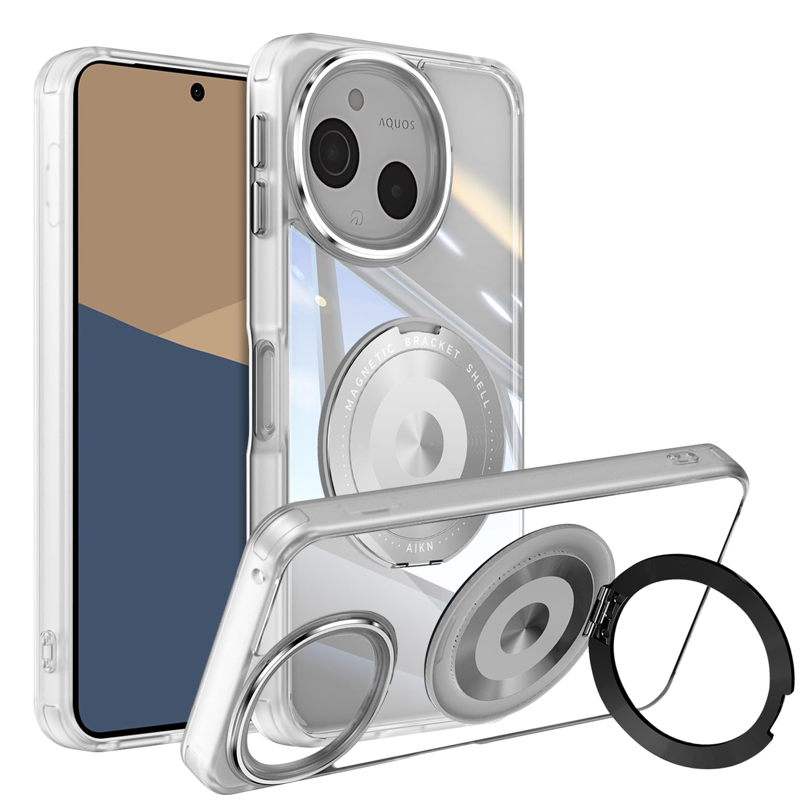MiRowy AQUOS sense 10/9 用 ケース スマホ SH-53E SH-53F SHG14 SH-M29 SH-M33 カバー Magsafe対応 ワイヤレス充電 リング付き 360°回転スタンド 縦横両対応 センス10/9 用 米軍規格 携帯カバー 滑り止め 薄型 軽量 耐衝撃 指紋防止 レンズ保護 ストラップ穴付き 半透明 黄变防止(sense10/9 ケース|1#クリア)