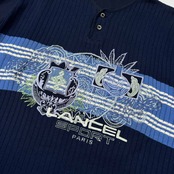 LANCEL ランセル 豪華刺繍 ニット切替 半袖 シャツ カットソー サイズ M /メンズ/ネイビー/日本製