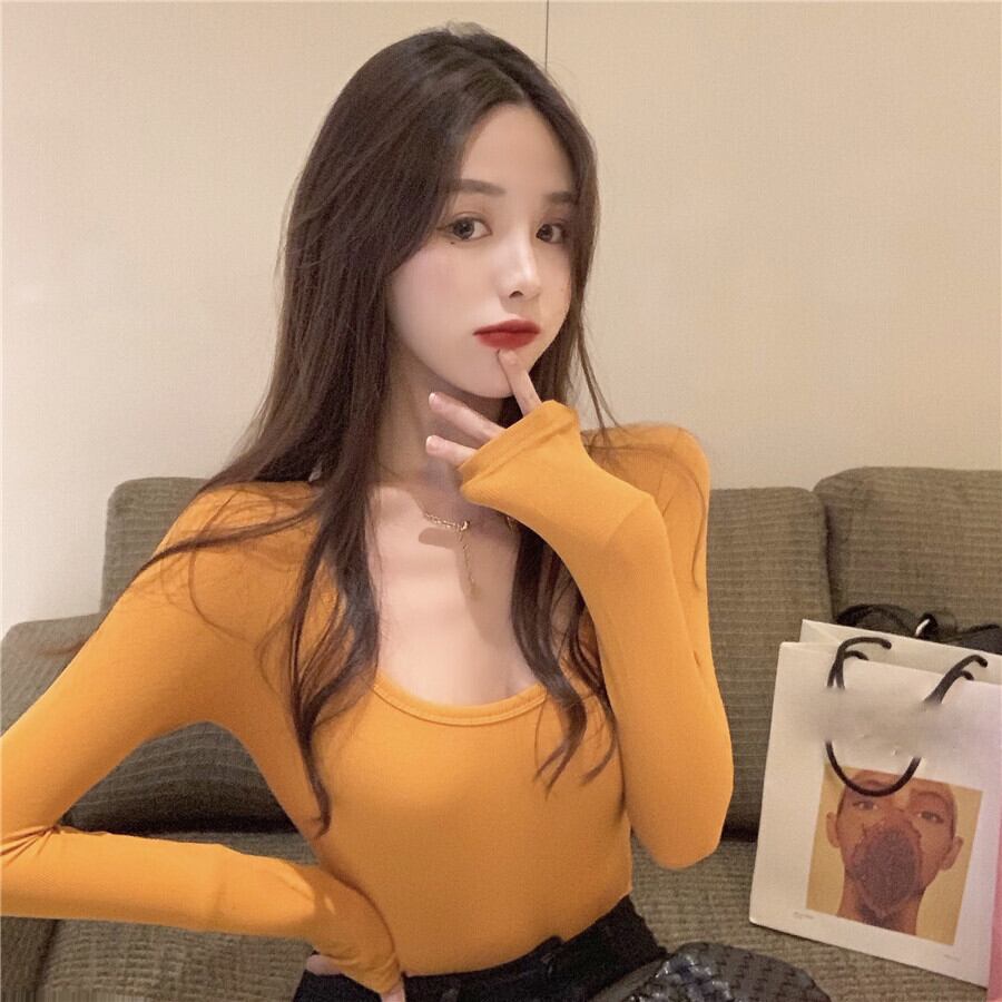 スプリングスタンダードソリッド カラー薄手レッドシャツ スリムTシャツ レディース ロング レトロ 春物 ソリッドカラー ドラファッションホール2879607717