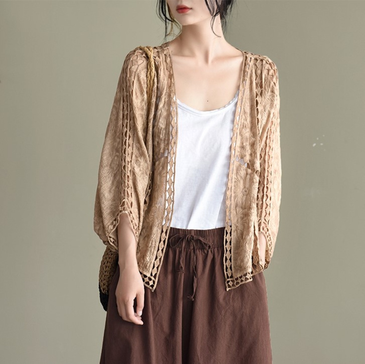 透かし柄コットンカーディガン A00291