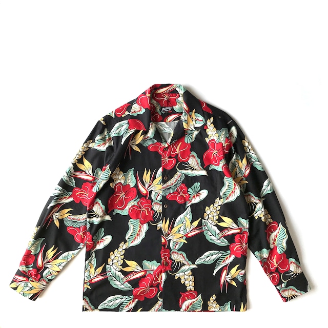 Mountain Long sleeve Open Aloha shirt / Anthurium / Black  残り1枚