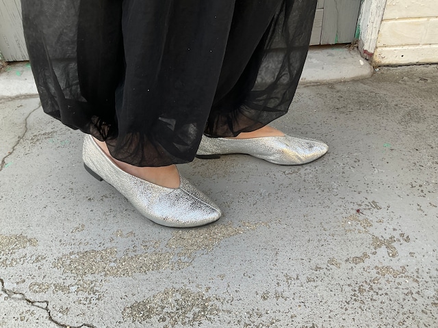 シルバー パンプス フラット|痛くない ぺたんこ 靴|歩きやすい 大人 女性用 レザーシューズ