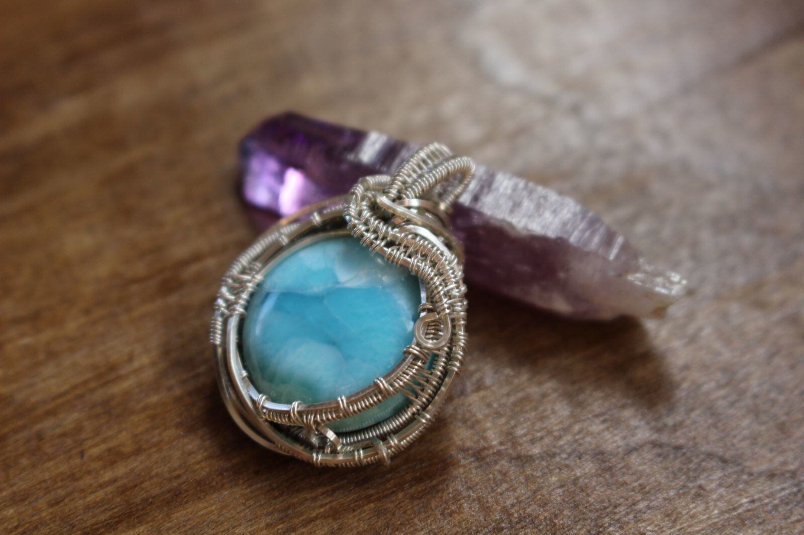 Larimar silver925 wirewrapping pendant