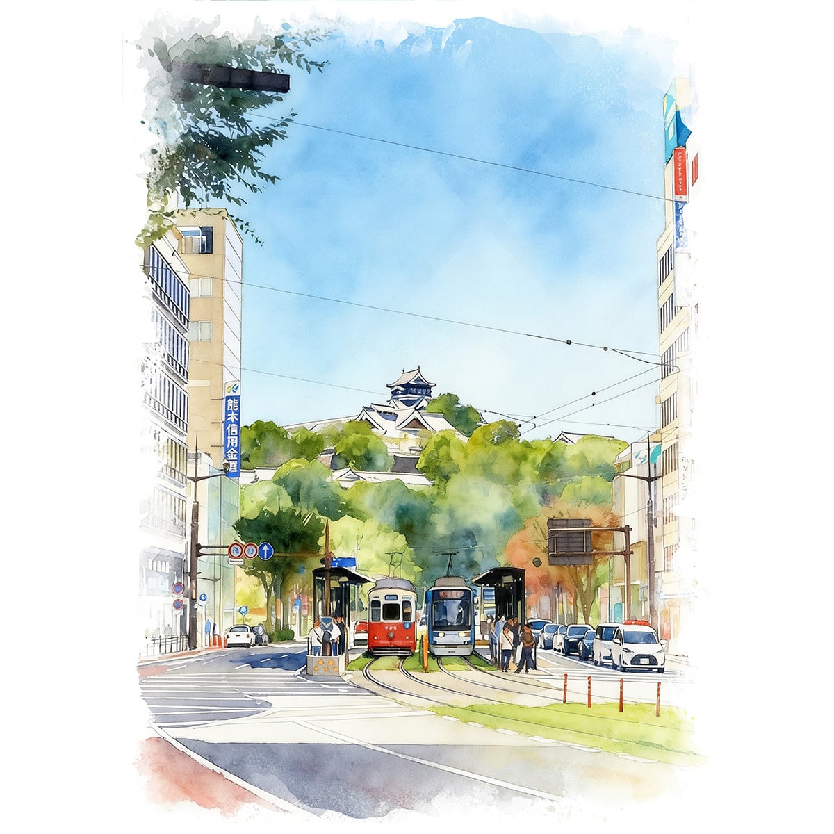 絵画 日本 京都府 祇園 巽橋 風景画 インテリアアート額付き 水彩画