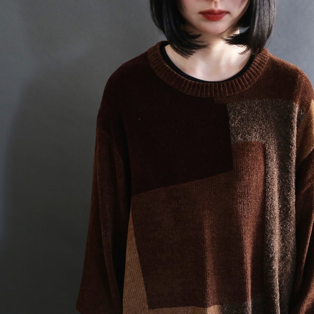 nice brown loose silhouette panel knit