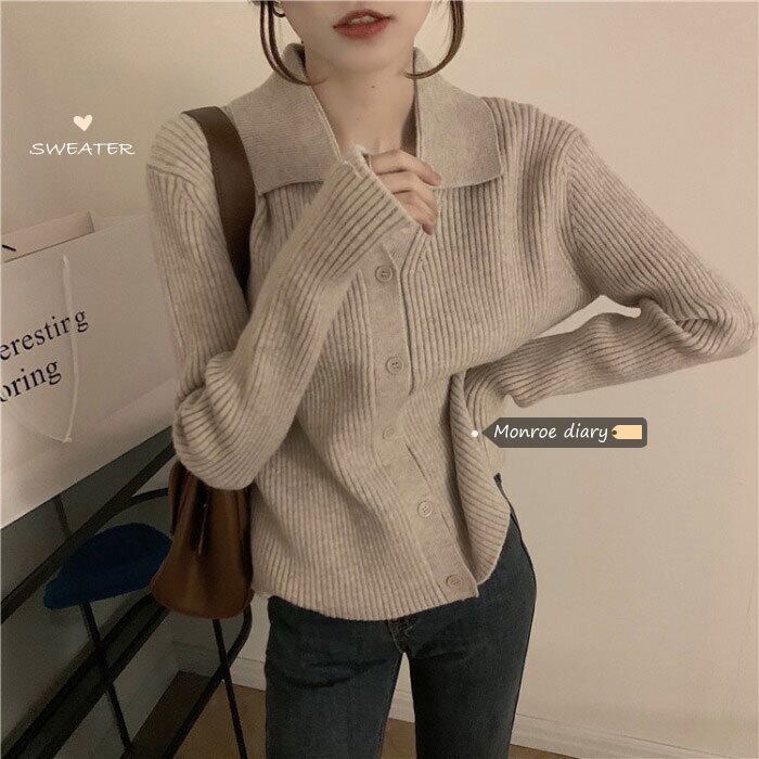 セーター ジャケット レディースソリッド カラーニットスプリングショートカーディガンシャツ トップス ロング 春物 ソリッドカラー モンロー59313486264