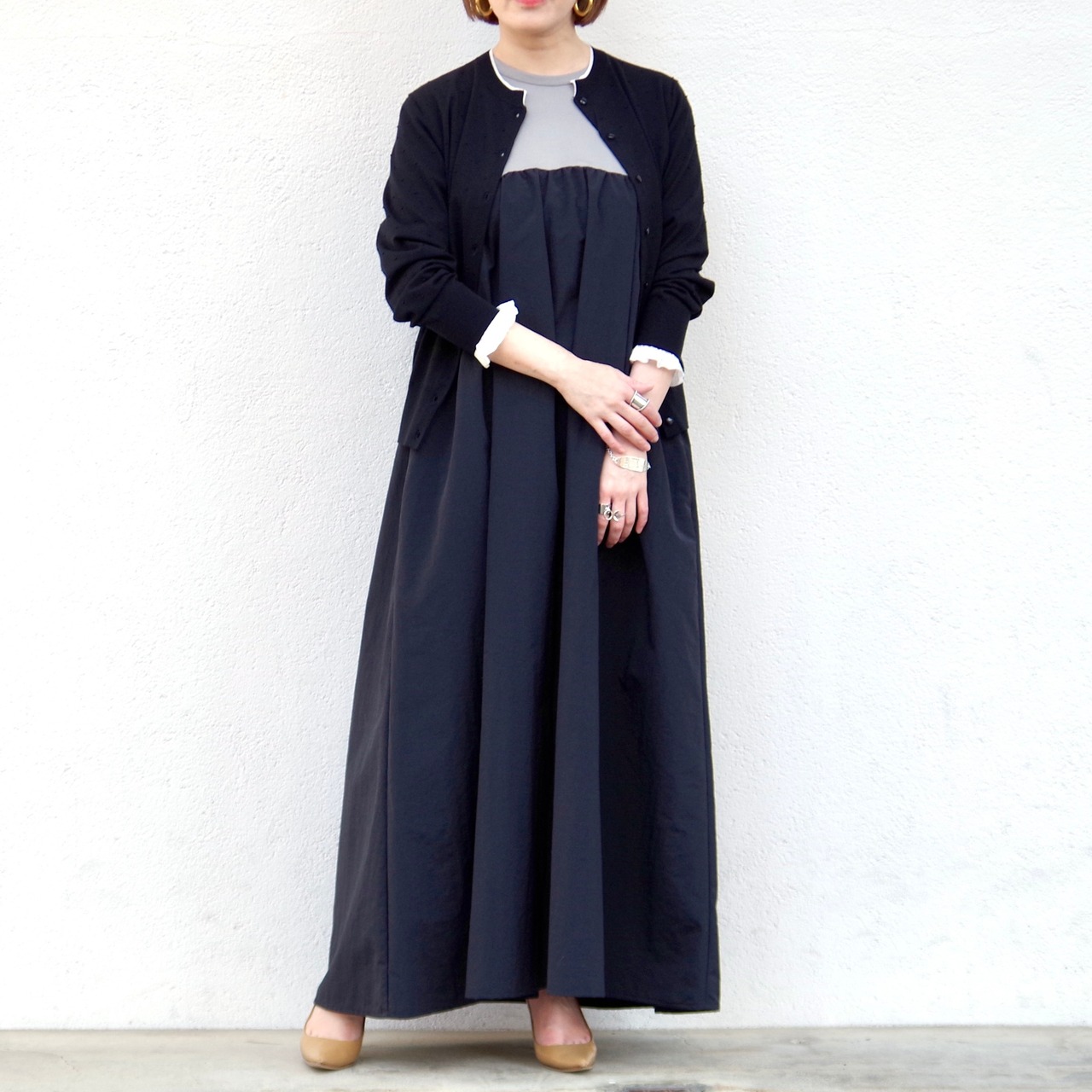 Pale Jute dots knit CD black × white