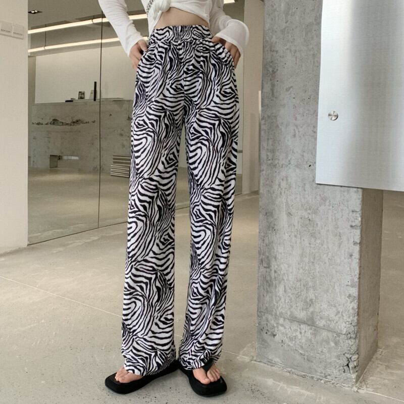 ウェストカジュアルパンツ サマースタイルスタンダードワイドレッグ レトロ 夏物 ワイドパンツ ガールズファッション93040379291