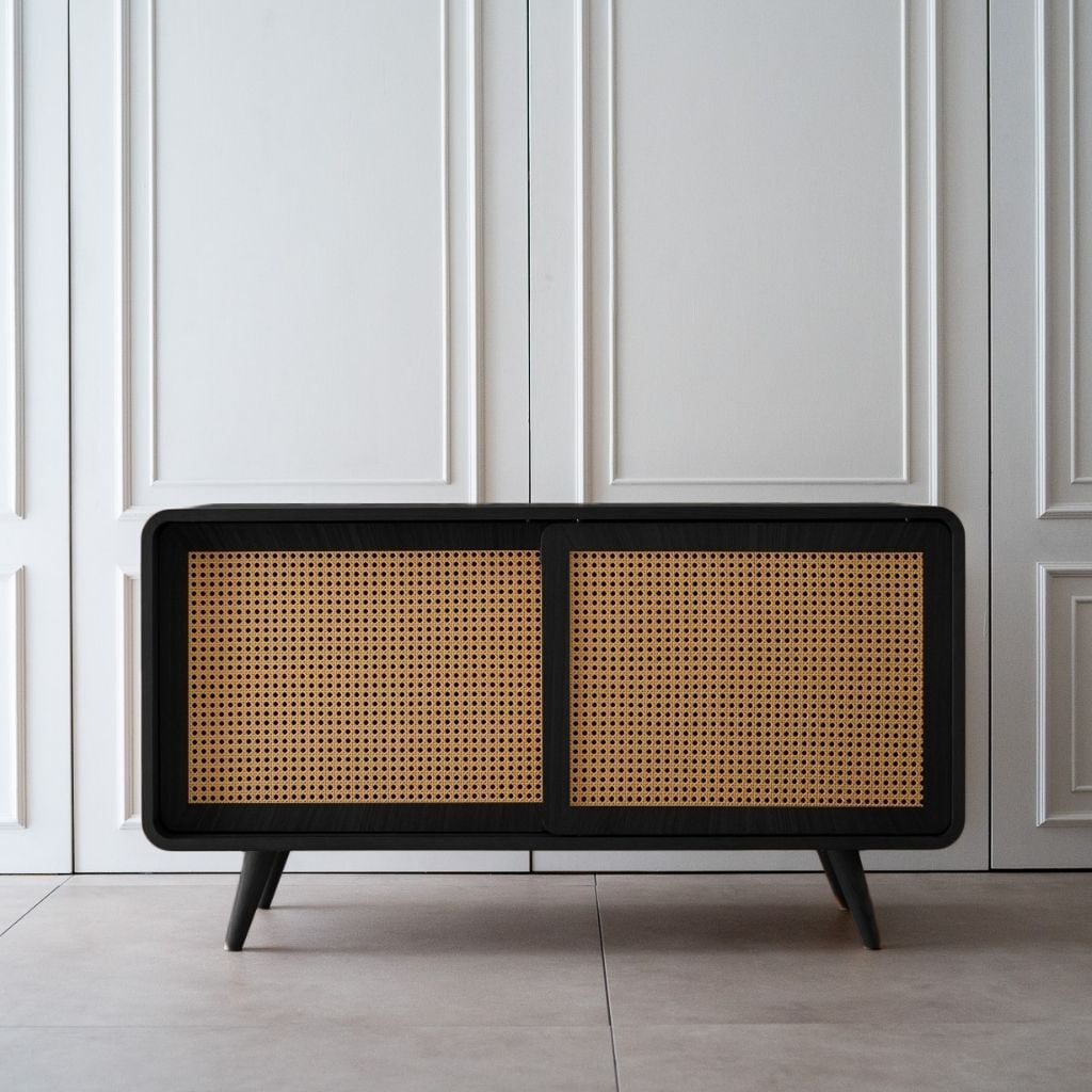 Rattan Cabinet Slide Door Black / ラタンキャビネット 引き戸仕様