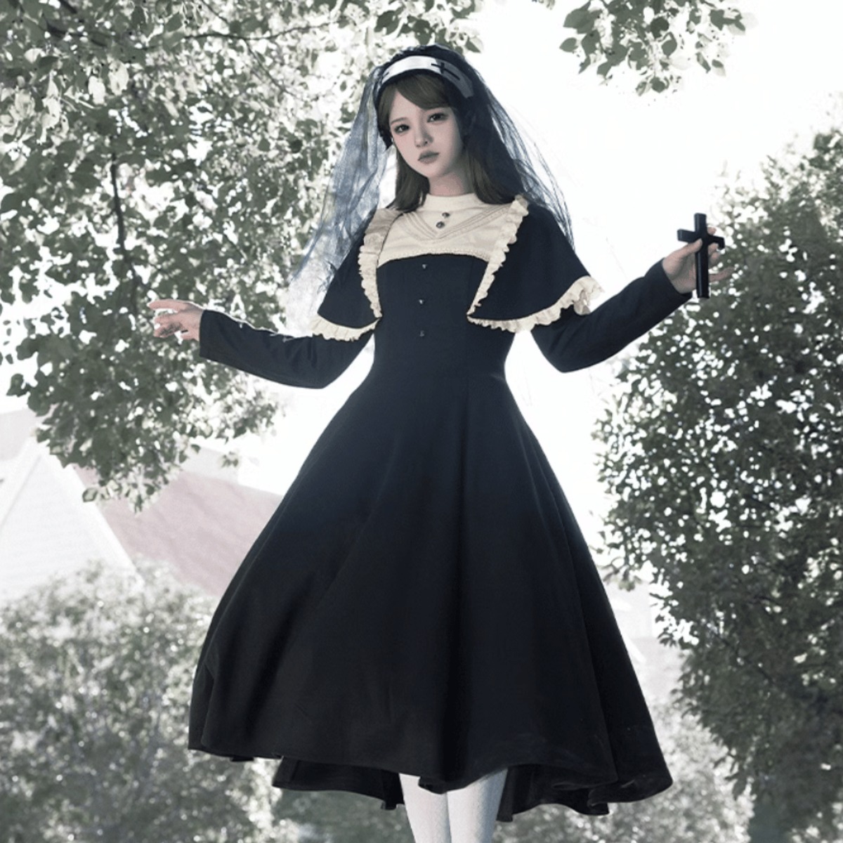 SEASONZ ゴスロリ ドレス フェイクツーピース 修道女風 ガーリー 甘め