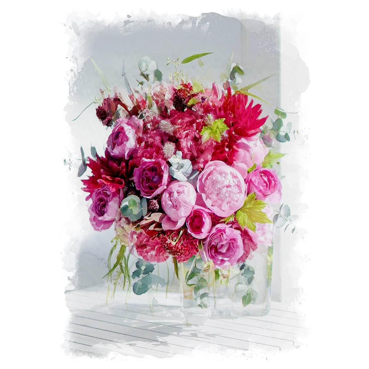 絵画 花(フラワー) バラとシャクヤクの花束 インテリアアート額付き 