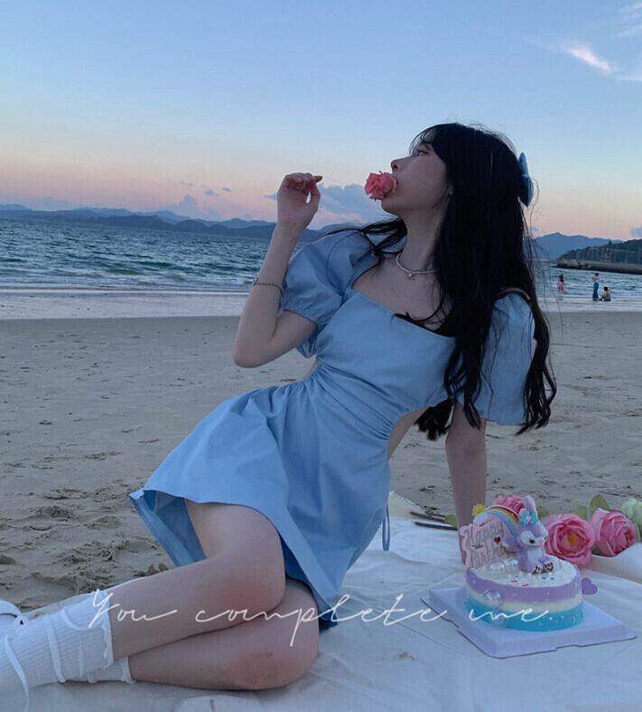 スタイルバックスリーブドレス サマースカート 夏物 スクウェア モンロー16836095812