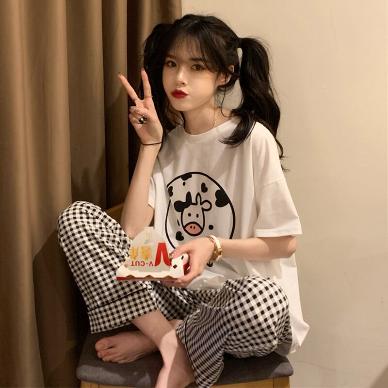 プリント柄レディースサマー格子柄 大人ガーリー スウィート キュート カジュアル 夏物 萌量不足70957217156