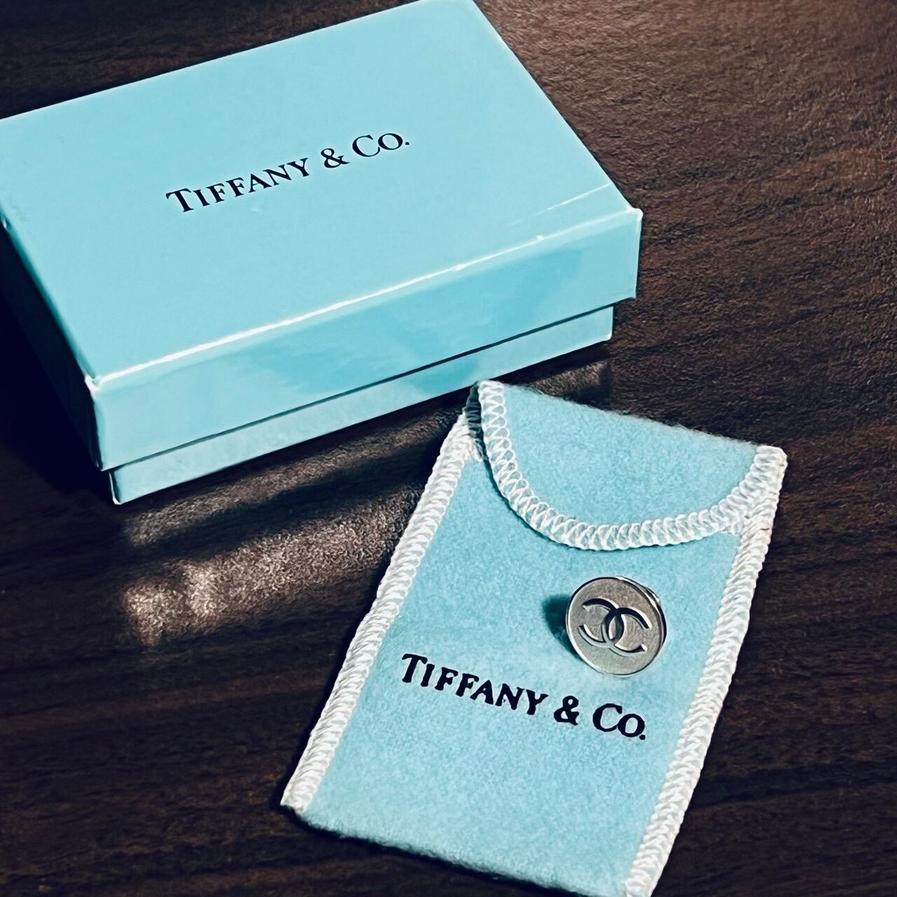 VINTAGE TIFFANY & CO. × CHANEL CC COCO Mark Pin Badge Sterling