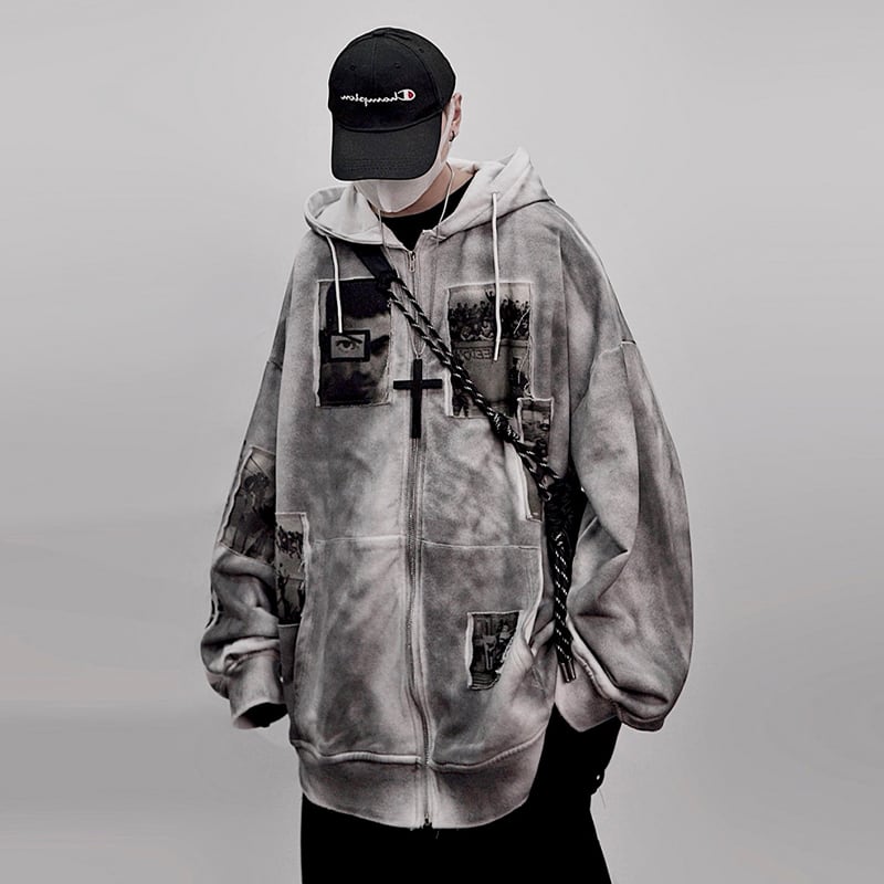 pellicule グレー オーバーサイズ フルジップパーカーセット ヘビーウェイトビッグシルエットサイドジッププルオーバー