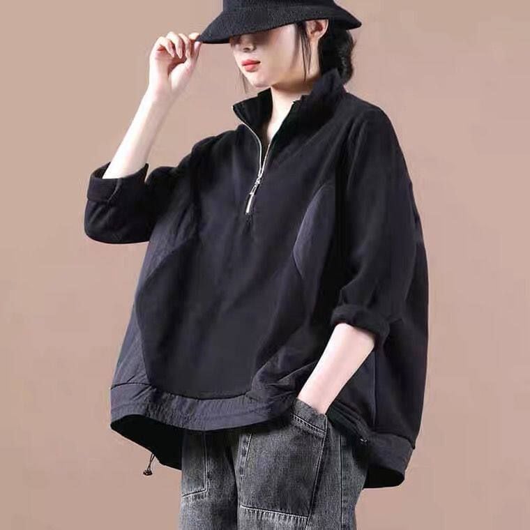 RELAXED HALF ZIP HIGH NECK LOOSE SWEATSHIRT M-18713