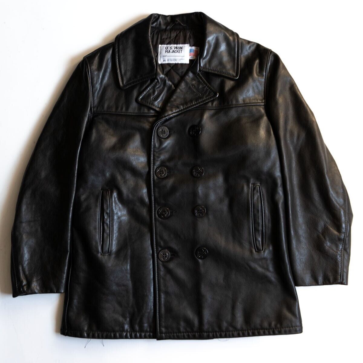 雰囲気抜群】SCHOTT【レザー ピーコート】40 ブラック レザー アメリカ