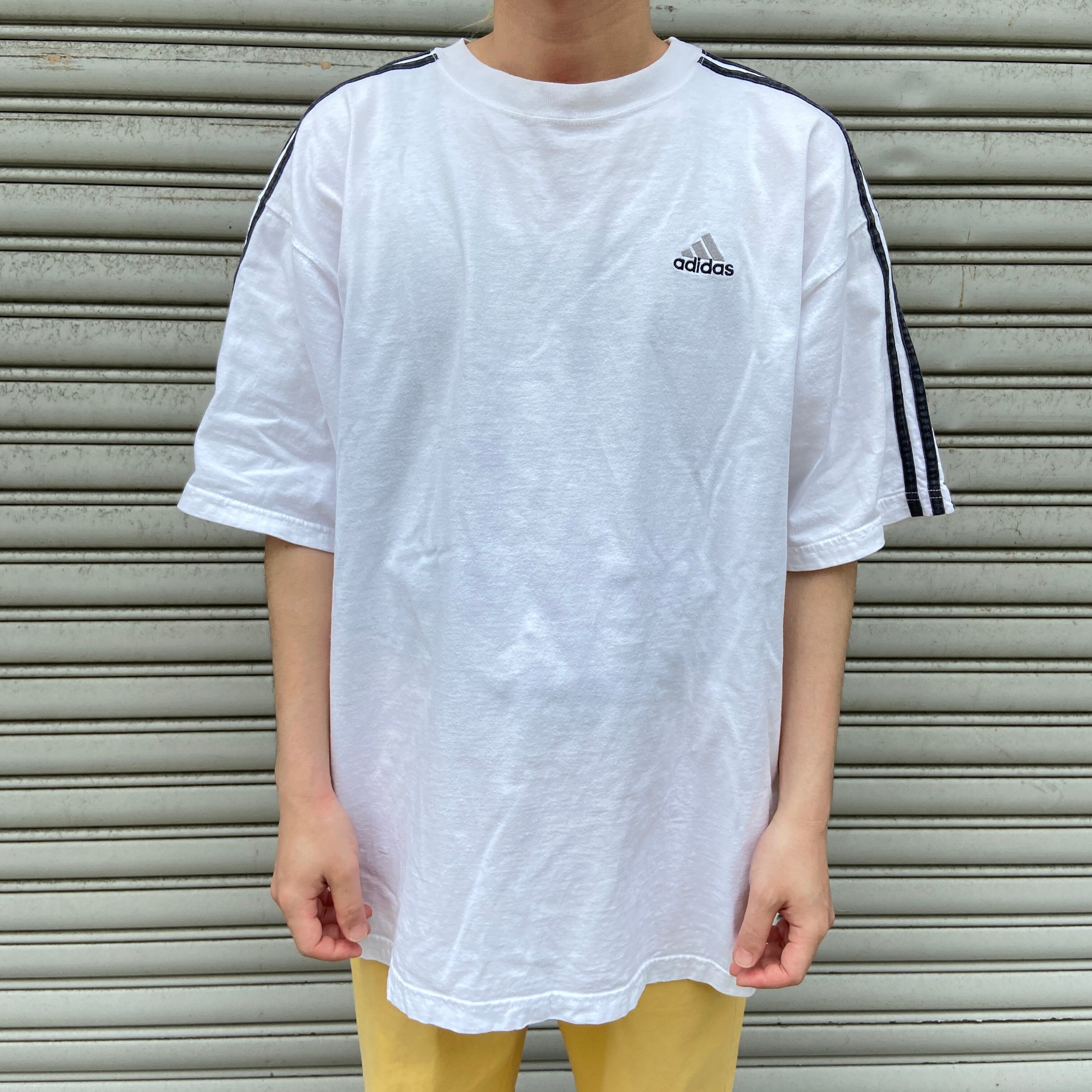 90s adidas ワンポイントロゴTシャツ パフォーマンスロゴ 三本線 L