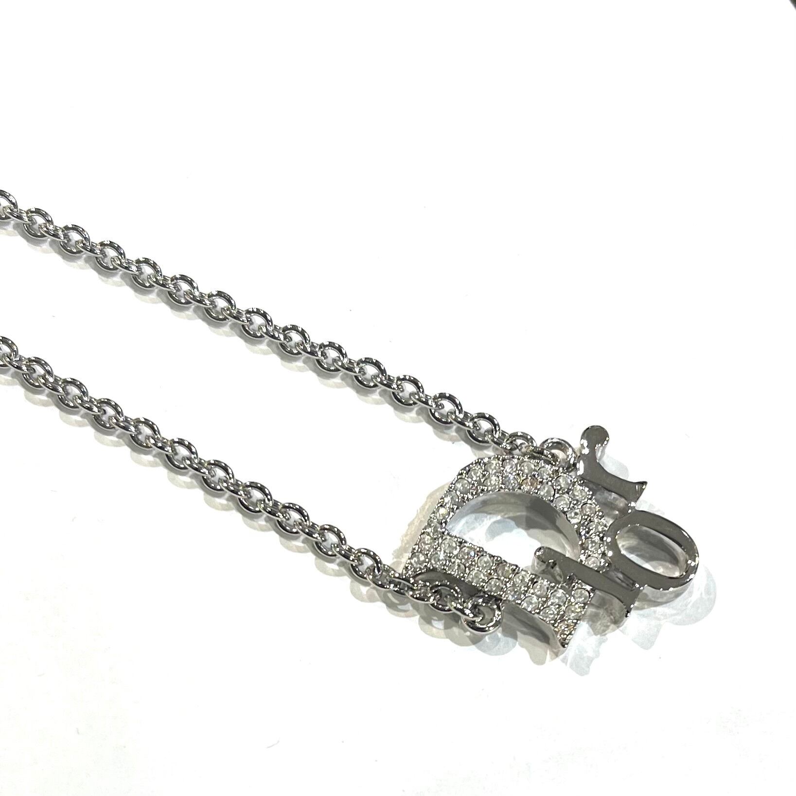 Christian Dior】2240 DIOR ディオールロゴ ラインストーンネックレス