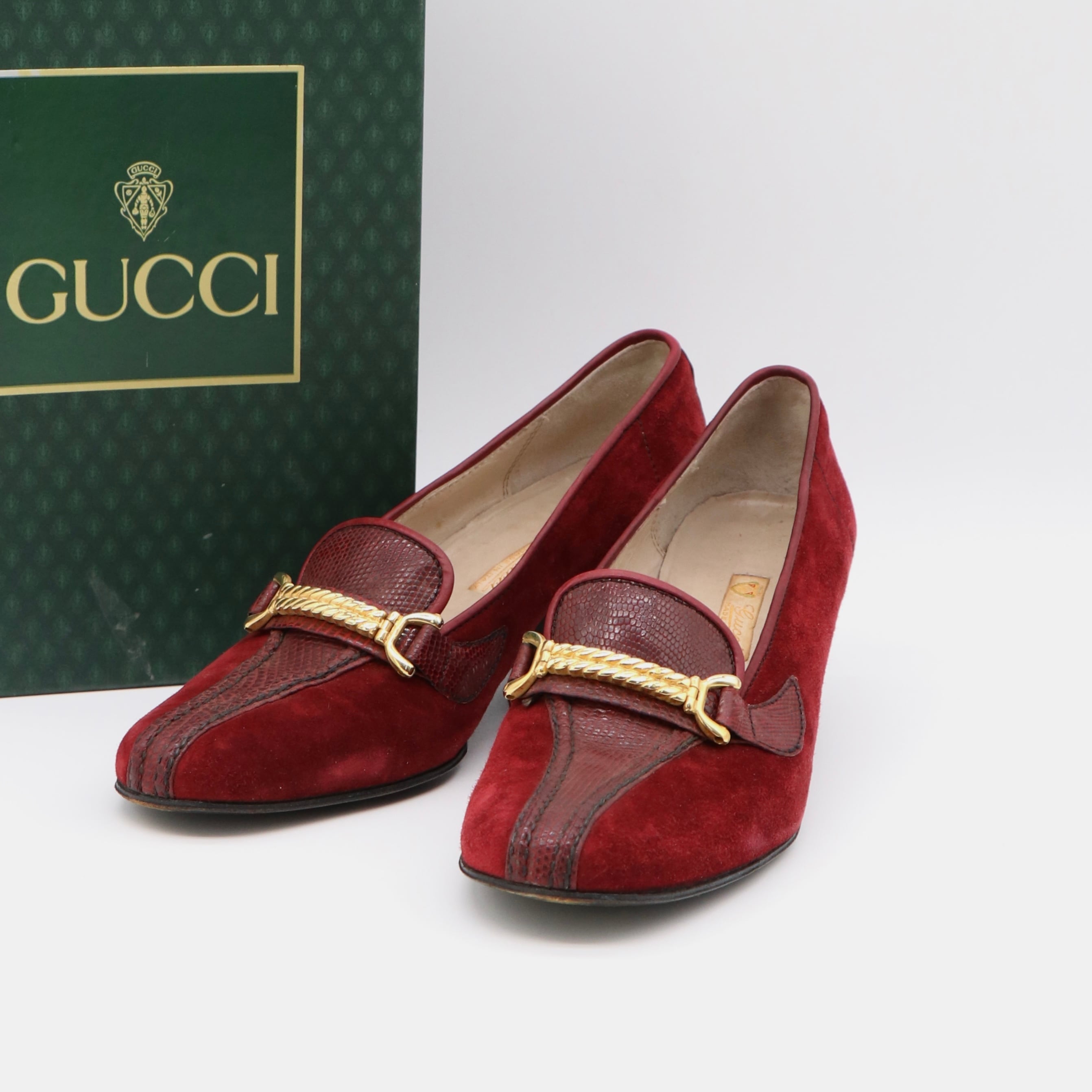 スエード gucciローファー GUCCI ヒールローファー ボルドー スエード