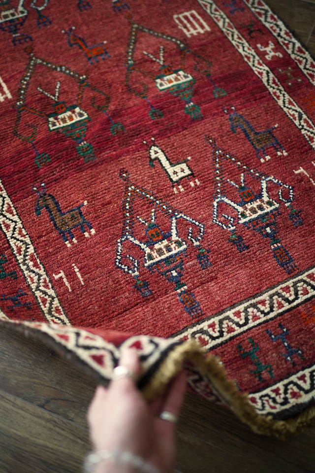 【576】Vintage Persian Shiraz Qashqai rug 1960's