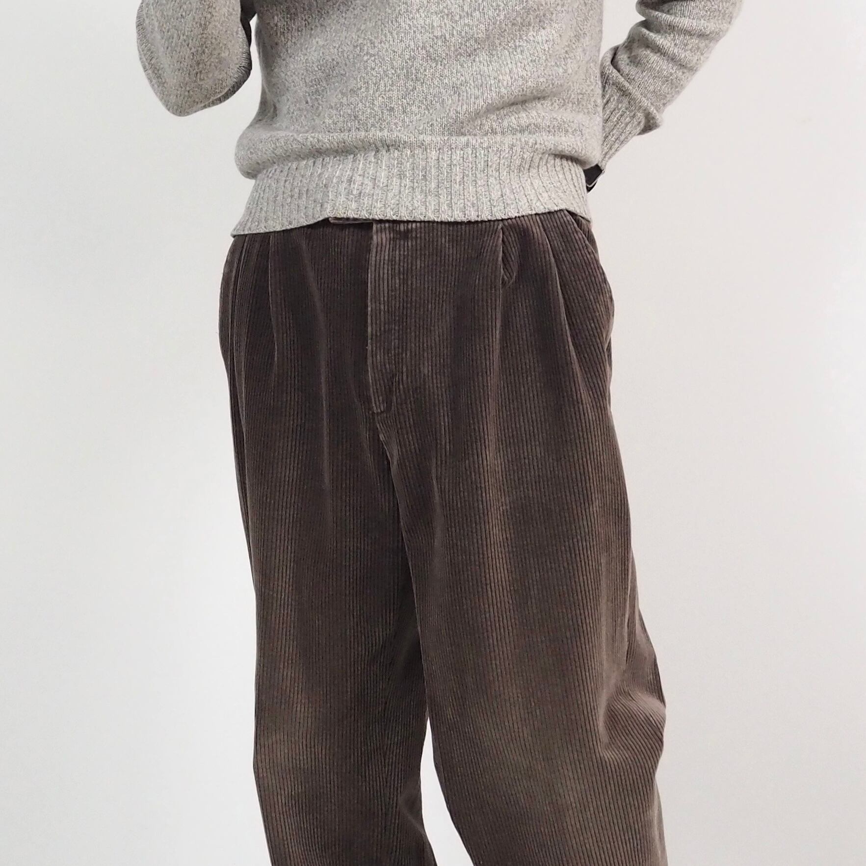 70’s Tuck tapered corduroy slacks 46 タック テーパードスラックス こげ茶