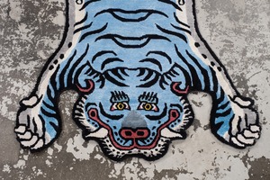 Tibetan Tiger Rug 《Sサイズ•シルク・オリジナル1•ブルーバージョン123》チベタンタイガーラグ