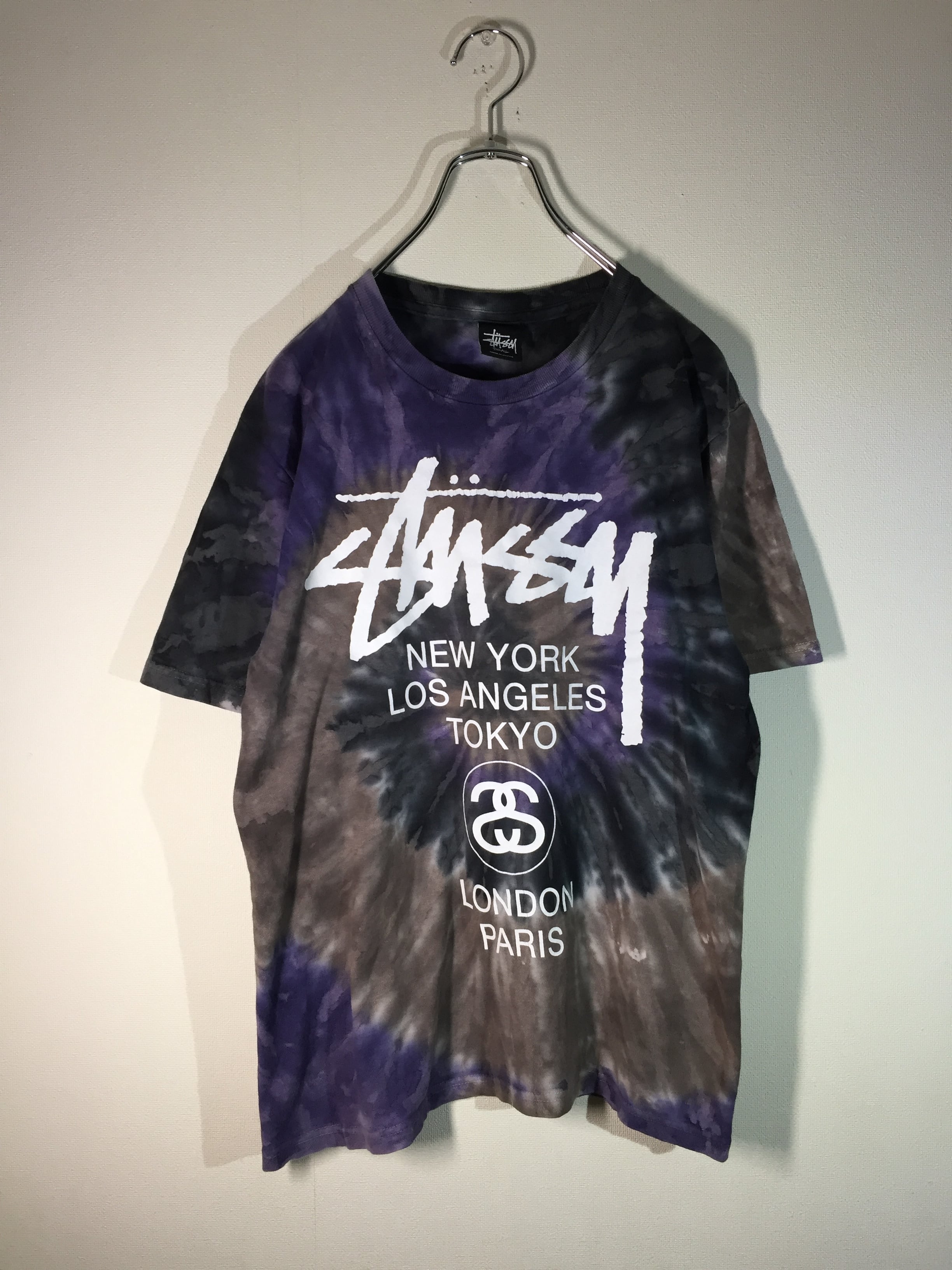 STUSSY ステューシー Tシャツ タイダイ染め ワールドツアー ロゴ クルーネックTシャツ マルチカラー S トップス カットソー 半袖 【メンズ】