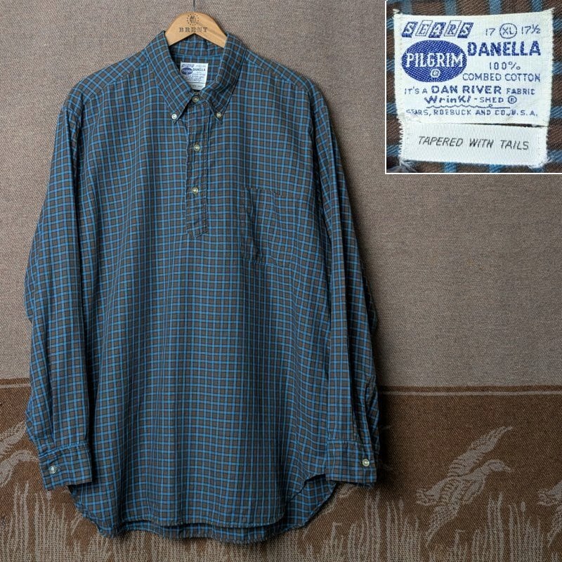 60s～ cotton shirt vintage プルオーバーシャツ 60s PILGRIM Pullover B/D Cotton Shirt (XL) DAN RIVER FABRIC
