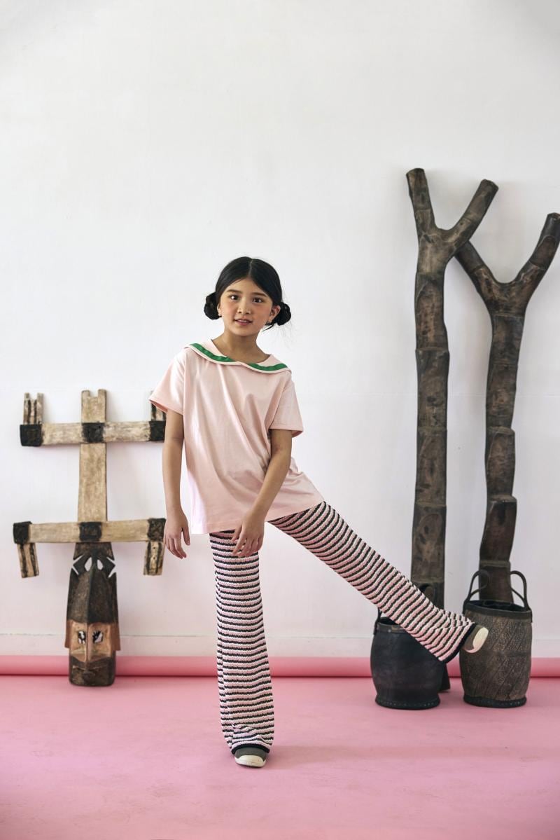 【26SS】KOQUELIKO(コキュリコ)Chop pants pink border(T)パンツ リブ ピンク ボーダー