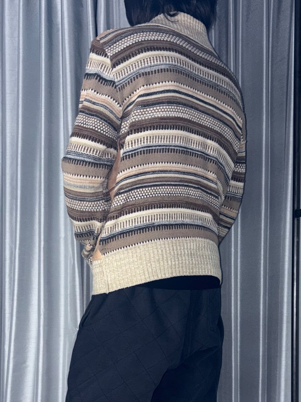 vintage 1970’s leather switching knit jacket