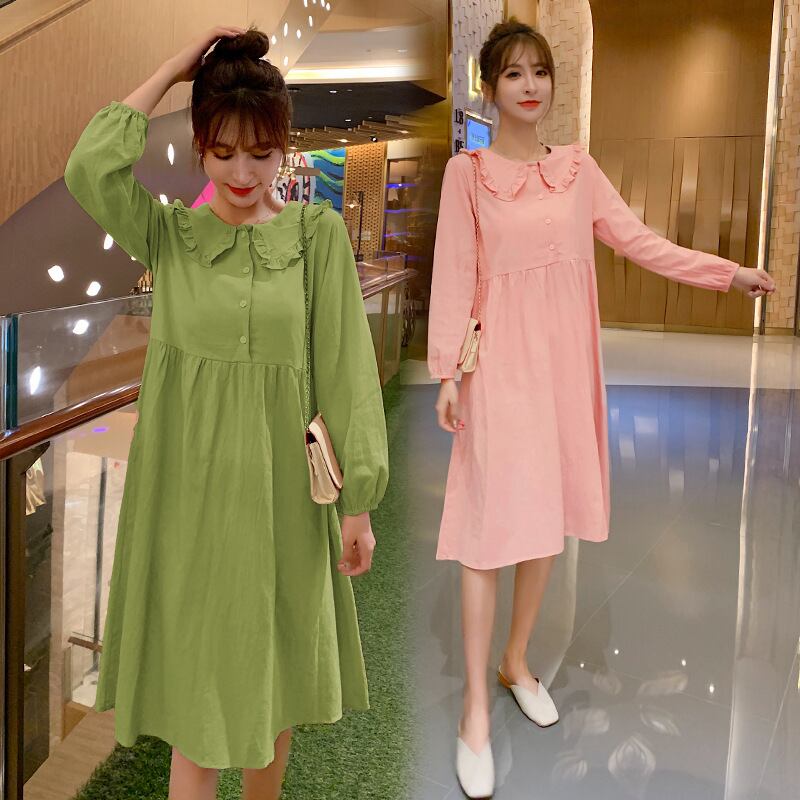 【新作】【送料無料】 マタニティウェア2019秋新しいルースコットンとリネンのマタニティドレスラージサイズミドル丈プラティコドンマタニティドレス-アリババ 大きめサイズ オータム 秋物 expec246369768399