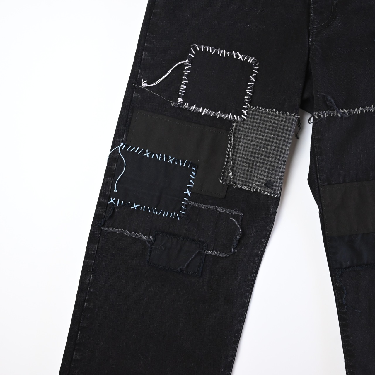 KUON / Sashiko Mended Black Denim Trousers
