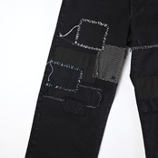 KUON / Sashiko Mended Black Denim Trousers