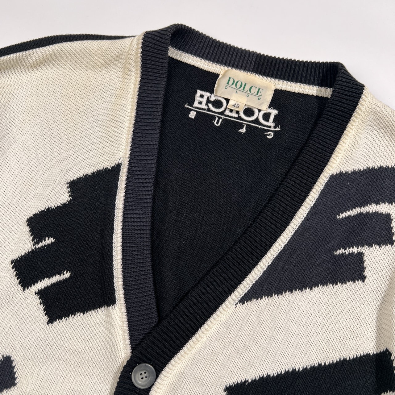 DOLCE ELEGANTE ドルチェ キャラ刺繍 ツートン切替 コットンニット カーディガン サイズ 48 /メンズ/ワールド/日本製