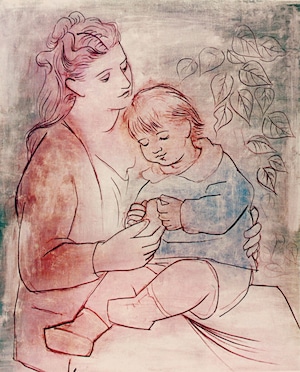 パブロ・ピカソ「母と子」作品証明書・展示用フック・限定500部エディション付複製画ジークレ