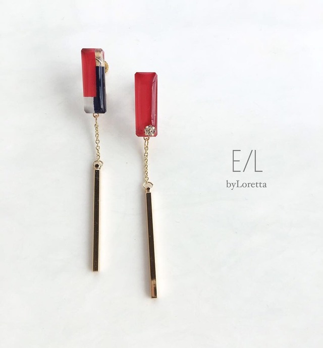 Asymmetry 3color stick pierce/earring(Red)