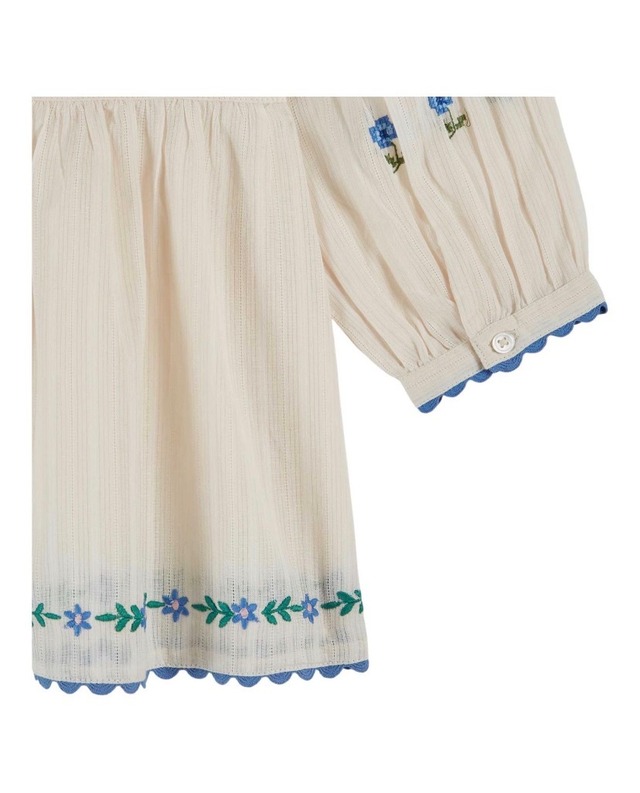 【Emile et Ida】Cream Blouse with Blue Embroidery