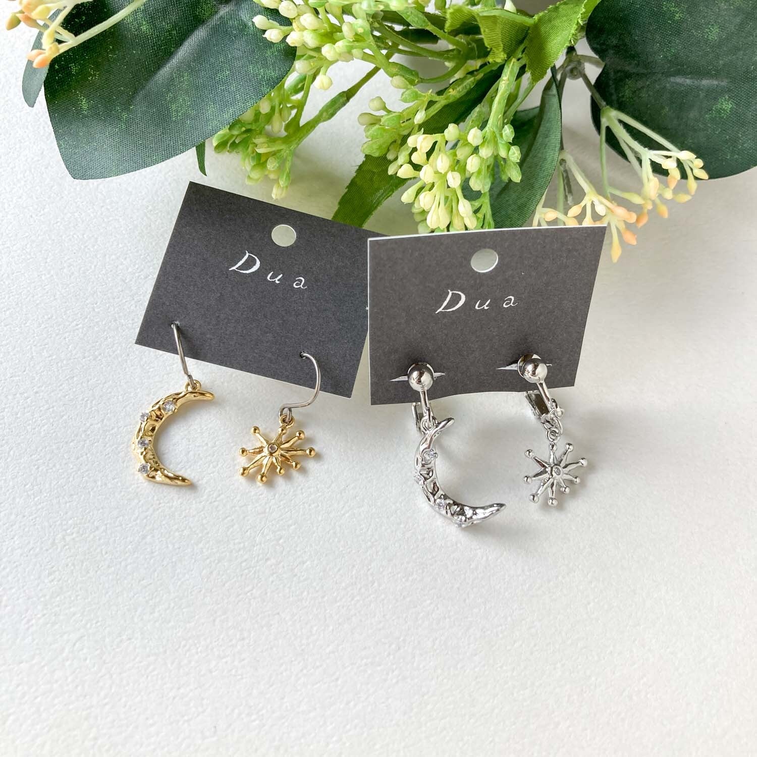 クリアビジューきらめく月と星の〈ピアス/イヤリング〉 | Dua