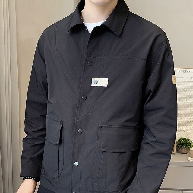 【予約販売】ジャケット メンズ アウター 長袖 シャツ 羽織 バックデザイン ミリタリー ブラック カーキ カジュアル シック ベーシック 男前 こなれ感 お洒落 韓国 トレンド 春 秋 冬 M/L/XL/2XL/3XL/4XL/5XL