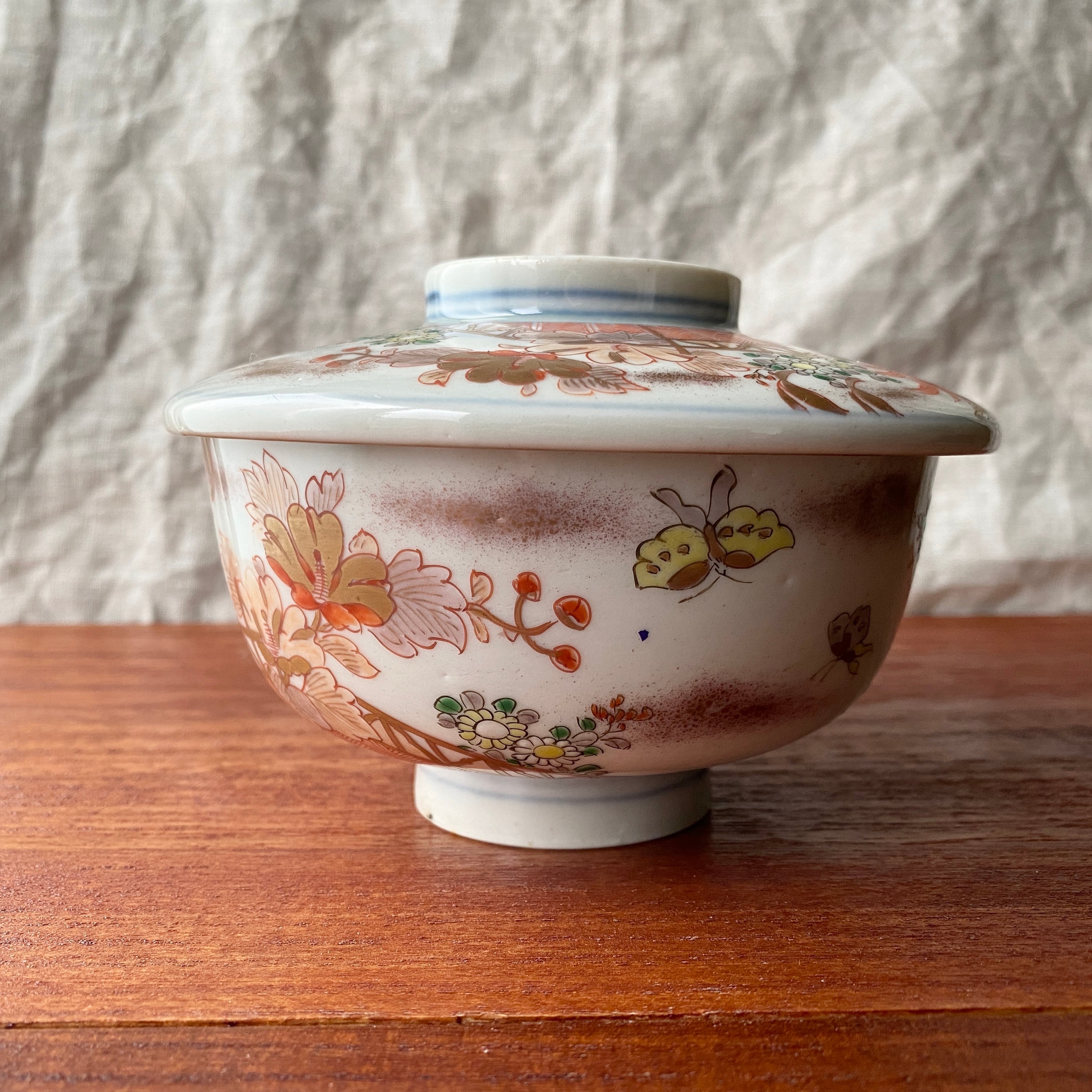 ピンクが美しい花鳥図の蒸し茶碗 | むかしのうつわ 迦史庵