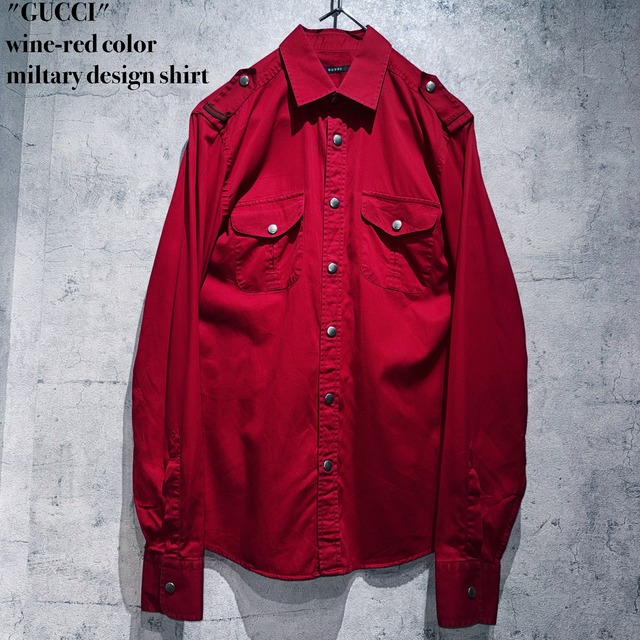 "GUCCI"wine-red color miltary design shirt
