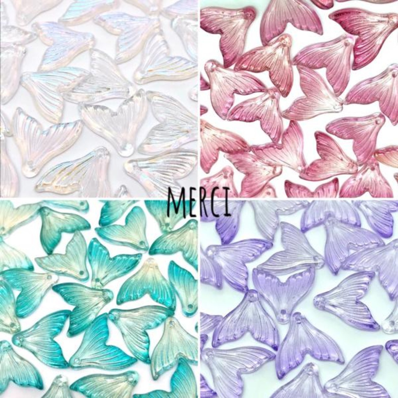 【2個】マーメイドテールガラスチャーム/コネクター /ガラス/